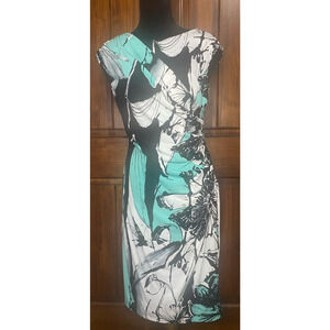 Est. 1962 Turquoise Green, Black & White Women's Classy Dress, Stretchy, Size 10